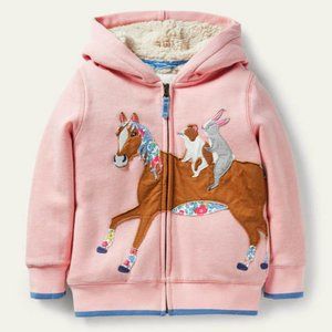 NWT Mini Boden Pink Hoodie with Horse 3/4Y